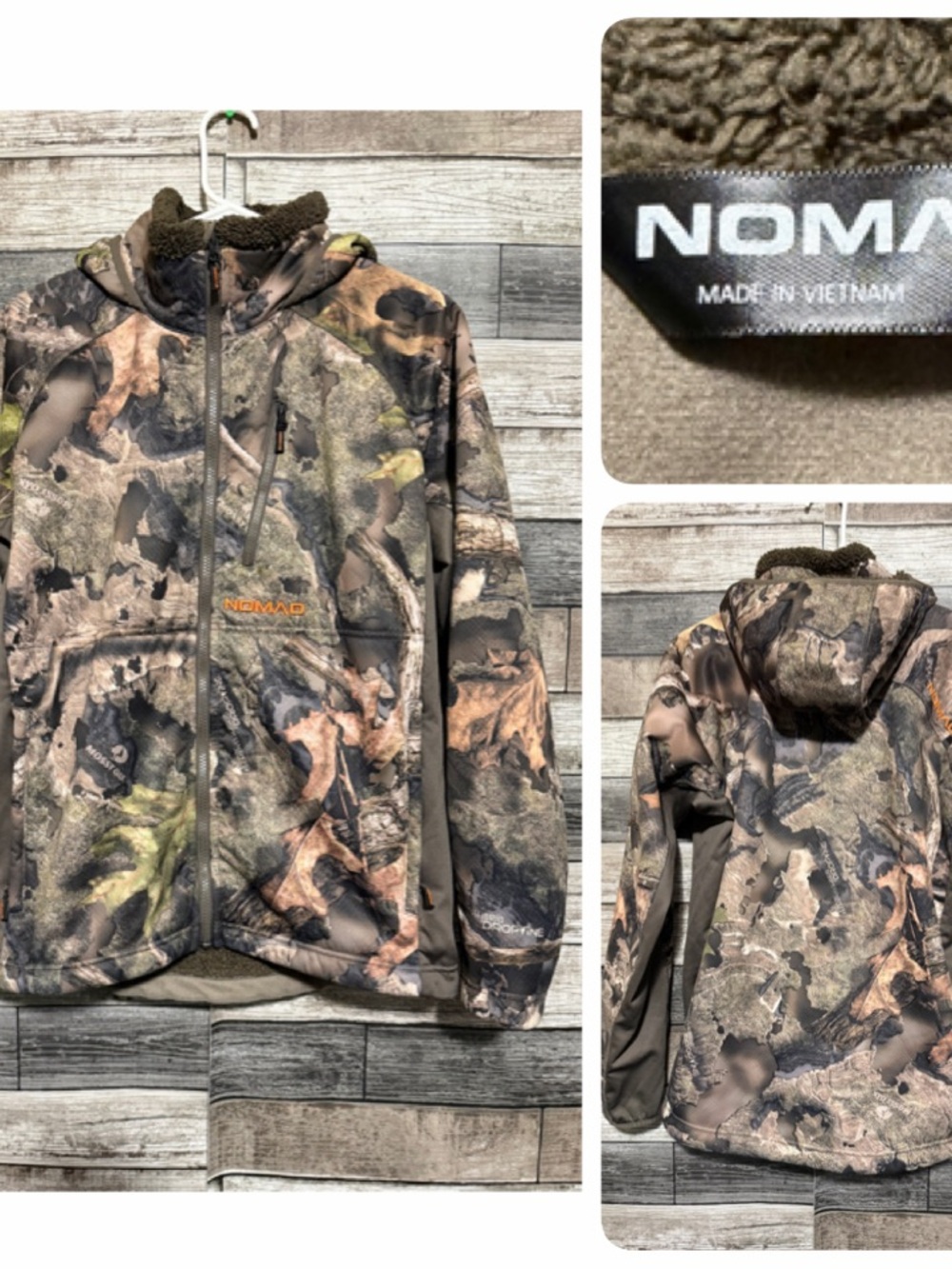 Nomad Mossy Oak Fleece Lined Hooded Jacket Hunting Men’s M Brown Camo Full Zip